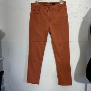Ag Adriano Goldschmied salmon skinny jeans. Prima cigarette crop.